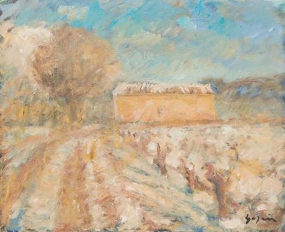 Atelier Pierre GOGOIS (né en 1935) Paysage de neige en Provence
Huile sur toile.
Signée...