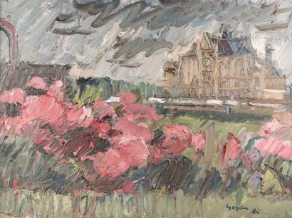 Atelier Pierre GOGOIS (né en 1935) Parterre d'hortensias devant Saint Eustache
Huile...
