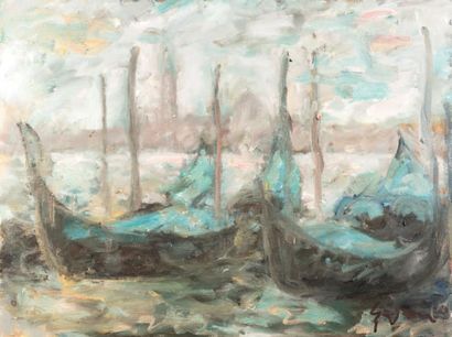 Atelier Pierre GOGOIS (né en 1935) Gondoles sur le grand canal
Huile sur toile.
Signée...