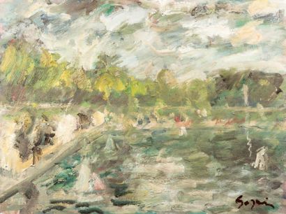 Atelier Pierre GOGOIS (né en 1935) Le grand bassin du Luco
Huile sur toile.
Signée...