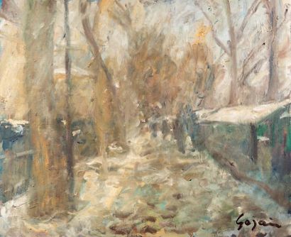 Atelier Pierre GOGOIS (né en 1935) Bouquinistes sous la neige
Huile sur toile.
Signée...