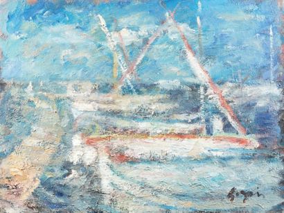 Atelier Pierre GOGOIS (né en 1935) Bateaux au port
Huile sur toile.
Signée en bas...
