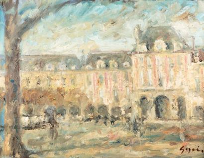 Atelier Pierre GOGOIS (né en 1935) Place des Vosges
Huile sur toile.
Signée en bas...