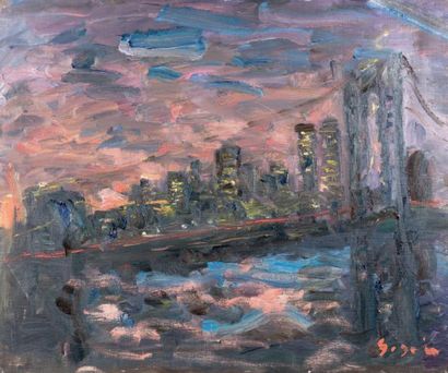 Atelier Pierre GOGOIS (né en 1935) Brooklyn la nuit, New York
Huile sur toile.
Signée...