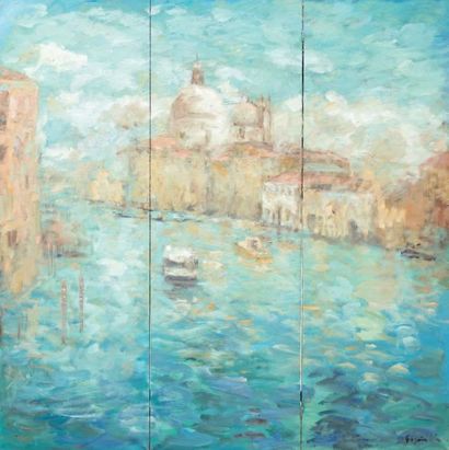 Atelier Pierre GOGOIS (né en 1935) Bateaux sur le grand canal
Triptyque.
Huile sur...