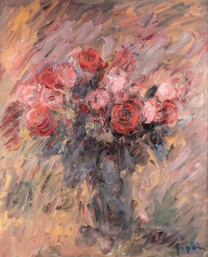 Atelier Pierre GOGOIS (né en 1935) Bouquet de roses rouges.
Huile sur toile.
Signée...