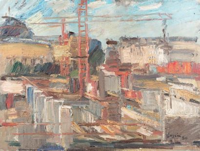 Atelier Pierre GOGOIS (né en 1935) Le chantier des Halles, 1980
Huile sur toile
Signée...