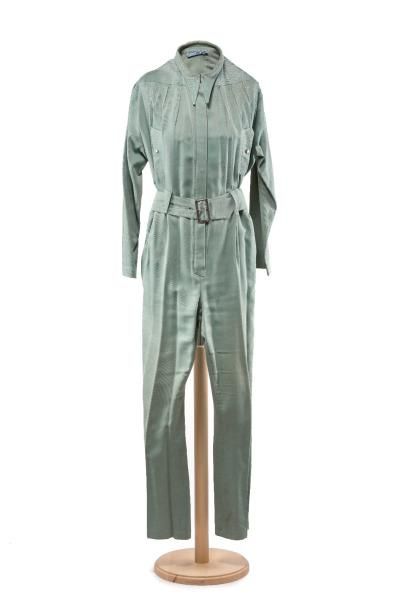 Thierry MUGLER Combinaison pantalon en coton vert clair.
Années 80.