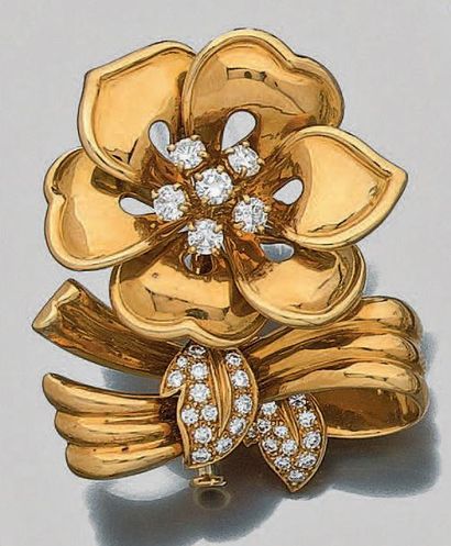 Clip de corsage «fleur» en or jaune (750...