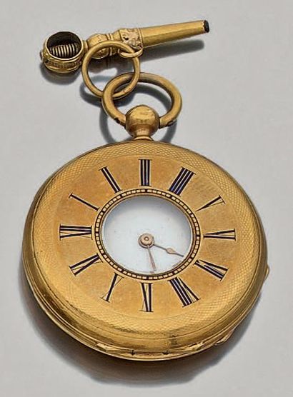 null Petite montre de poche en or jaune (750 millièmes), finement guilloché, ciselé...