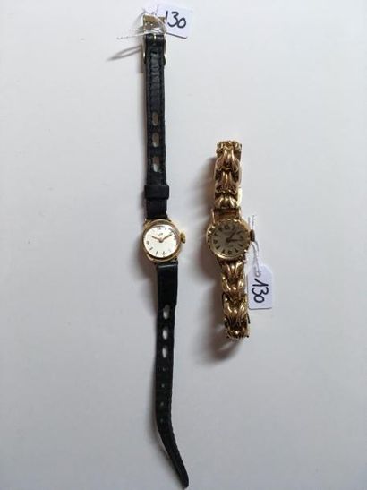 null Deux montres bracelets de dame mécaniques en or jaune 18K (750) à boitier rond,...