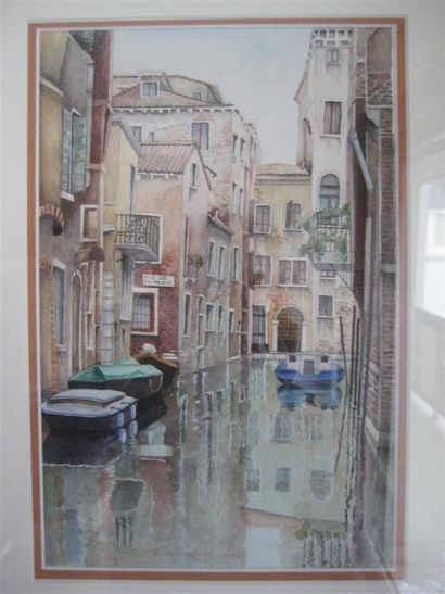 null 6 aquarelles signées F.FAURE d apres Berteaux dont : 
vue de venise 28 x 19...