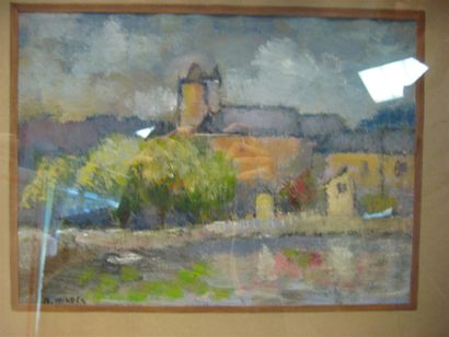 null André WILDER (1871-1965)
Le village 
Huile sur papier
signée en bas à gauche
21...