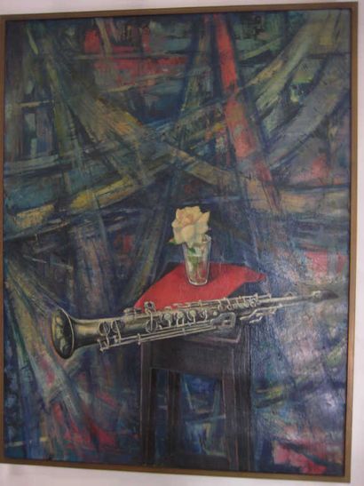 null P.ROSSIGNOL
le saxophone
Huile sur toile 
Signé et daté 61 en haut à gauche
115...