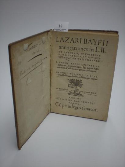 Lazare BAÏF Annotationes in L. II. De captivis, et postliminio reversis in quibus...