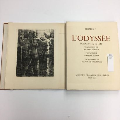 HOMERE L'Odyssée (Chants IX-X-XI). Paris, Société des Amis des Livres, 1946. In-4,...
