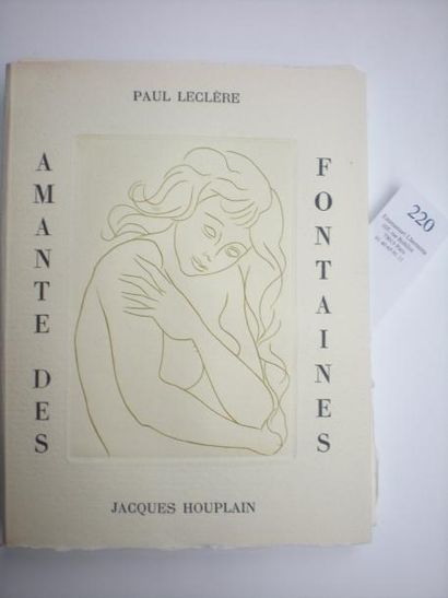 Paul LECLÈRE Amante des fontaines. Paris, s.n., 1954. Petit in-8, en feuilles, chemise...