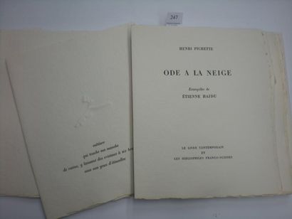 HENRI PICHETTE Ode à la neige. Paris, Le Livre contemporain et Les Bibliophiles Franco-suisses,...