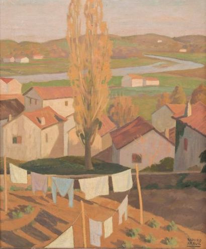 Ramiro Arrue (1892-1971) 
Village basque
Huile sur toile.
Signée en bas à droite.
55,5...
