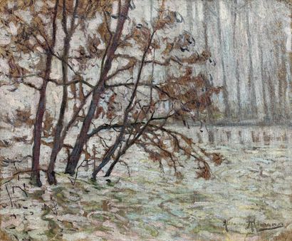 Alexander ALTMANN (1878-1932) 
Paysage de neige
Huile sur toile.
Signée en bas à...