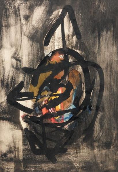 Ladislas KIJNO (1921-2012) 
Composition, 1963
Aquarelle et encre sur papier.
Signée...