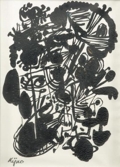 Ladislas KIJNO (1921-2012) 
Composition, circa 1965
Encre sur papier
Signée en bas...