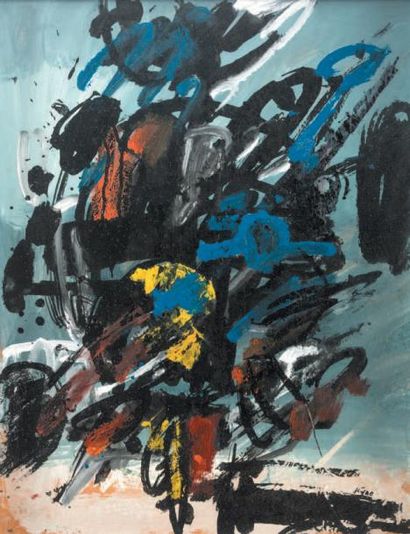 Ladislas KIJNO (1921-2012) 
Composition, circa 1960
Technique mixte sur papier.
Signée...