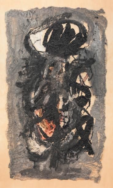 Ladislas KIJNO (1921-2012) 
Composition, circa 1960
Technique mixte sur papier froissé.
Signée...