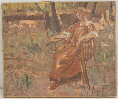 null Ecole francaise du XXe siècle
Femme assise un jardin
Huile sur toile, signé...