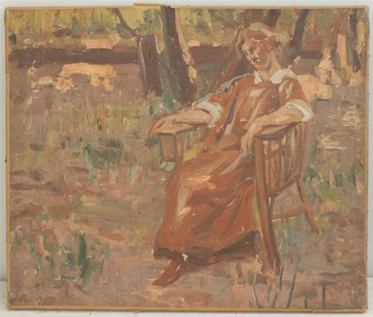 null Ecole francaise du XXe siècle
Femme assise un jardin
Huile sur toile, signé...