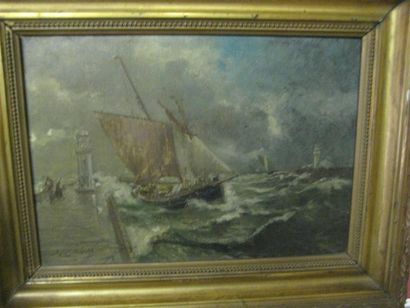 null Marine "Tempête près du ponton"
Huile sur toile
19 x 27 cm
(Petit trous)
Signature...