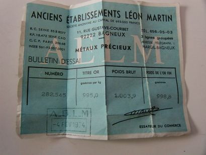 null Lingot or avec son bulletin d’essai des "Anciens Etablissements Léon Martin"...