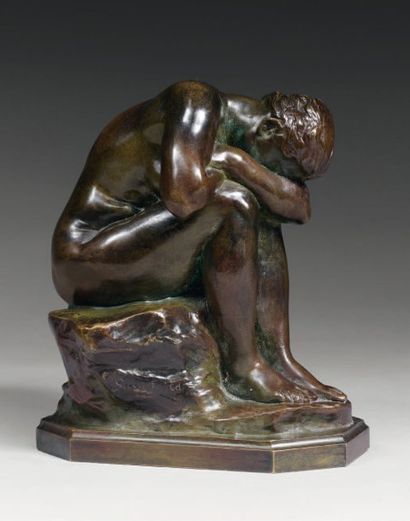 Aimé-Jules DALOU (1838-1902) Le miroir brisé Épreuve en bronze à patine brune, signée...