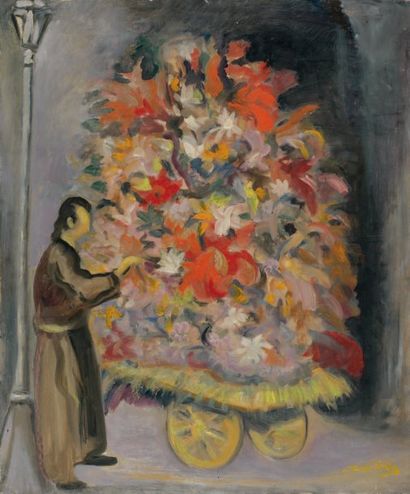 MANE-KATZ (1894-1962) (dans le goût de) La charrette de fleurs Huile sur toile, signature...