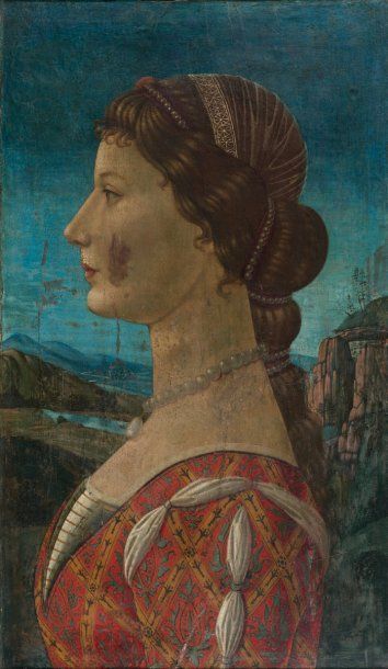 Ecole ITALIENNE du XIXe siècle, dans le goût de POLLAIUOLO Portrait de femme de profil...