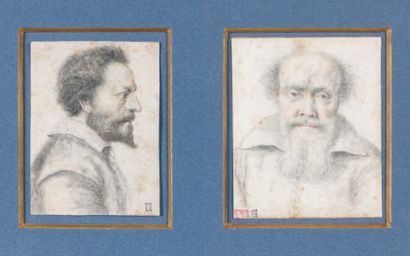Attribué à LAGNEAU (actif entre 1590-1610) Deux portraits d'hommes barbus sur le...