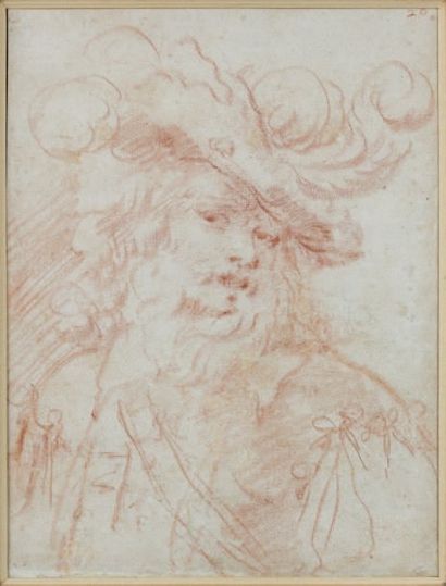 Jean de SAINT-IGNY (1595 / 1600-après 1649) Homme en buste portant un chapeau à plume...