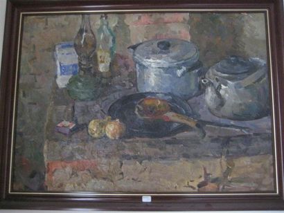 null Lot de 3 tableaux :
- B.FOPCKNI, nature morte, huile sur toile, 69 x 58 cm
-...