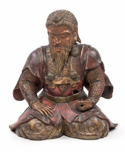 JAPON - Époque Edo (1603-1868), XIXe siècle Statuette de Yamabushi (prêtre bouddhiste...