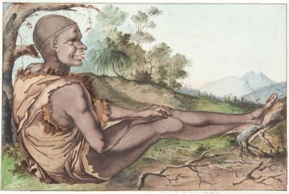 Nicolas Martin PETIT (Paris, 1777-1804) Homme assis de profil contemplant les montagnes,...