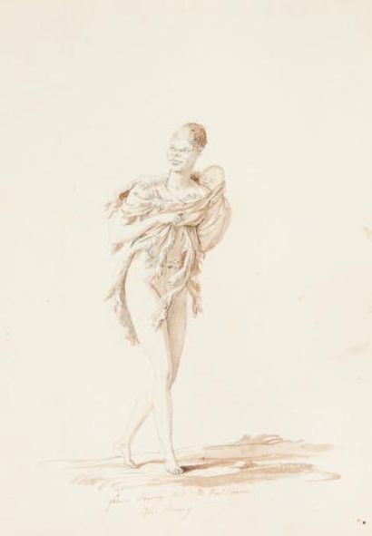 Nicolas Martin PETIT (Paris, 1777-1804) Femme debout portant son enfant sur le dos,...