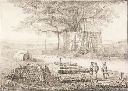 Charles Alexandre LESUEUR (1778-1846) Timor: Vue d'un cimetière malais, d'une partie...