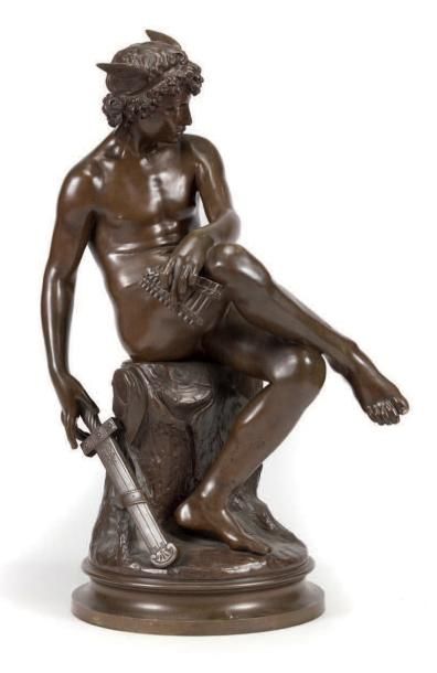 Marius MONTAGNE (1828-1879) Mercure assis
Bronze à patine brune.
Portant sur le rocher...