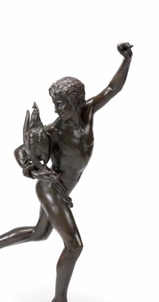 Alexandre FALGUIERE (1831-1900) Le vainqueur au combat de coqs
Bronze patiné portant...