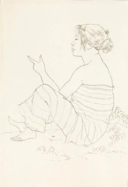 Nicolas Martin PETIT (Paris, 1777-1804) Étude d'une femme assise par terre de profil,...