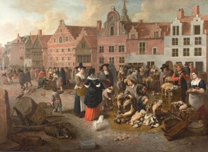 Matthieu van HELMONT (Anvers, 1623 - Bruxelles, 1679) Le marché aux volailles
Toile.
Signé...