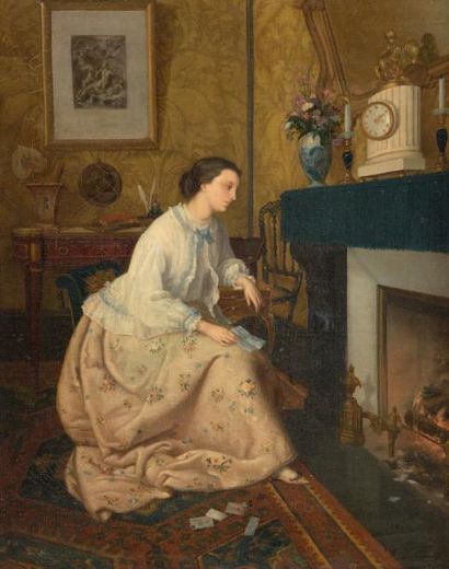 Frédéric DE CHARLOT DE COURCY (1832- ?) Jeune femme auprès du feu
Huile sur toile.
Signé...
