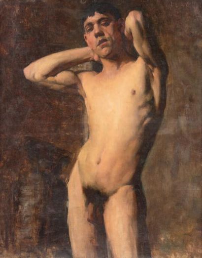 Auguste LEROUX (1871-1954) Académie d'Homme
Huile sur toile.
Signé en haut à droite.
81...