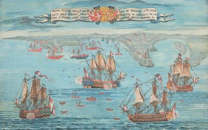 Ecole Italienne du XVIIIe siècle Escadre de vaisseaux de Malte sous le commandement...