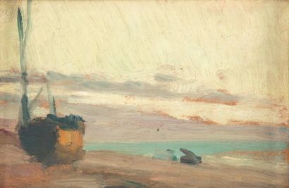 null Paysages, coucher de soleil
Quatre huiles sur panneau dont une signée.
9 x 14,5...